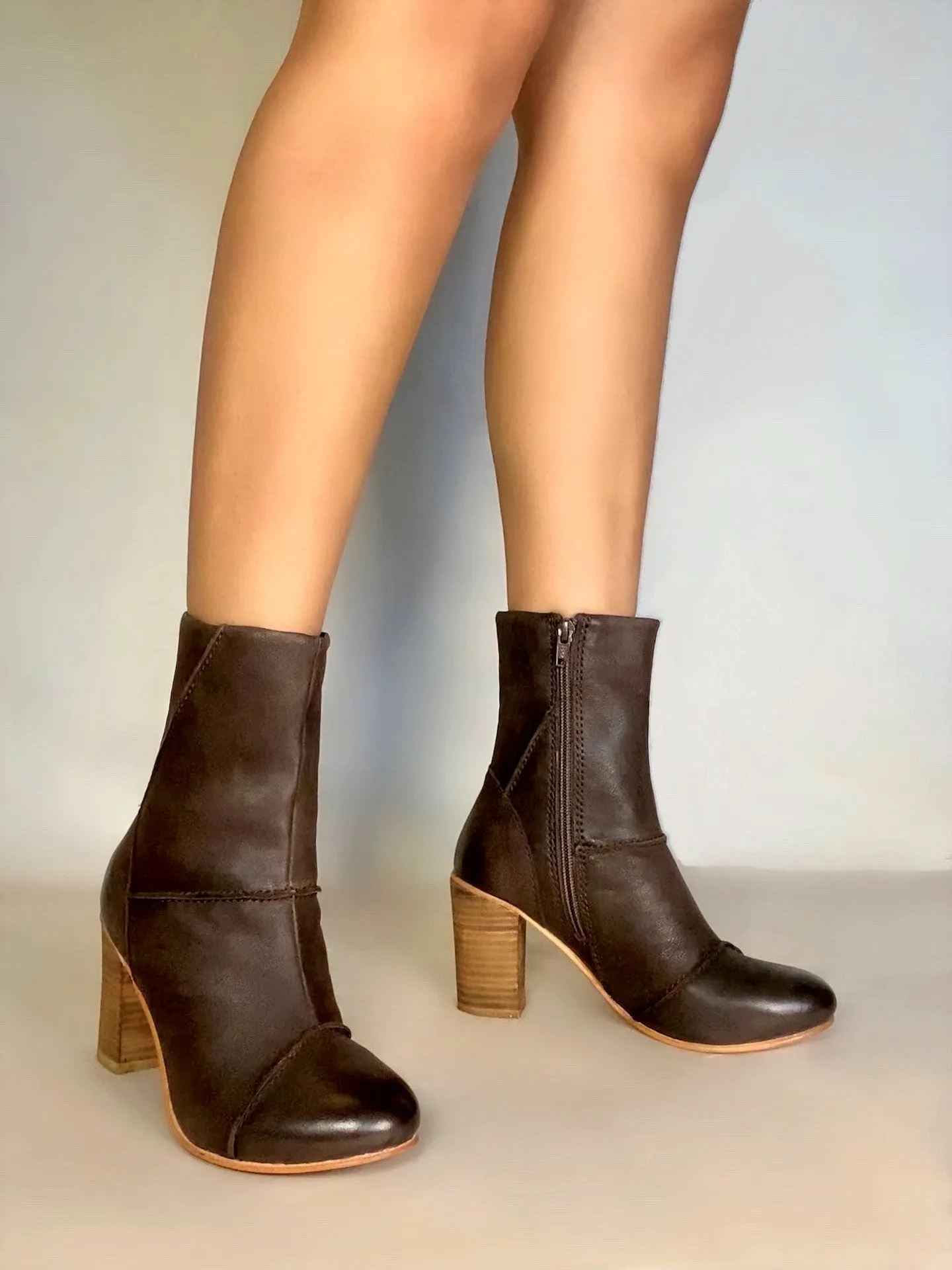 Tess Brown Stacked Heel Boot