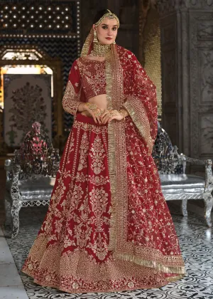 Velvet Maroon Zarkan Embroidered Bridal Lehenga Choli