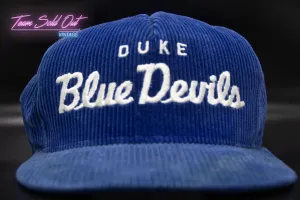 Vintage AJD Duke University Blue Devils Script Corduroy Snapback Hat NCAA