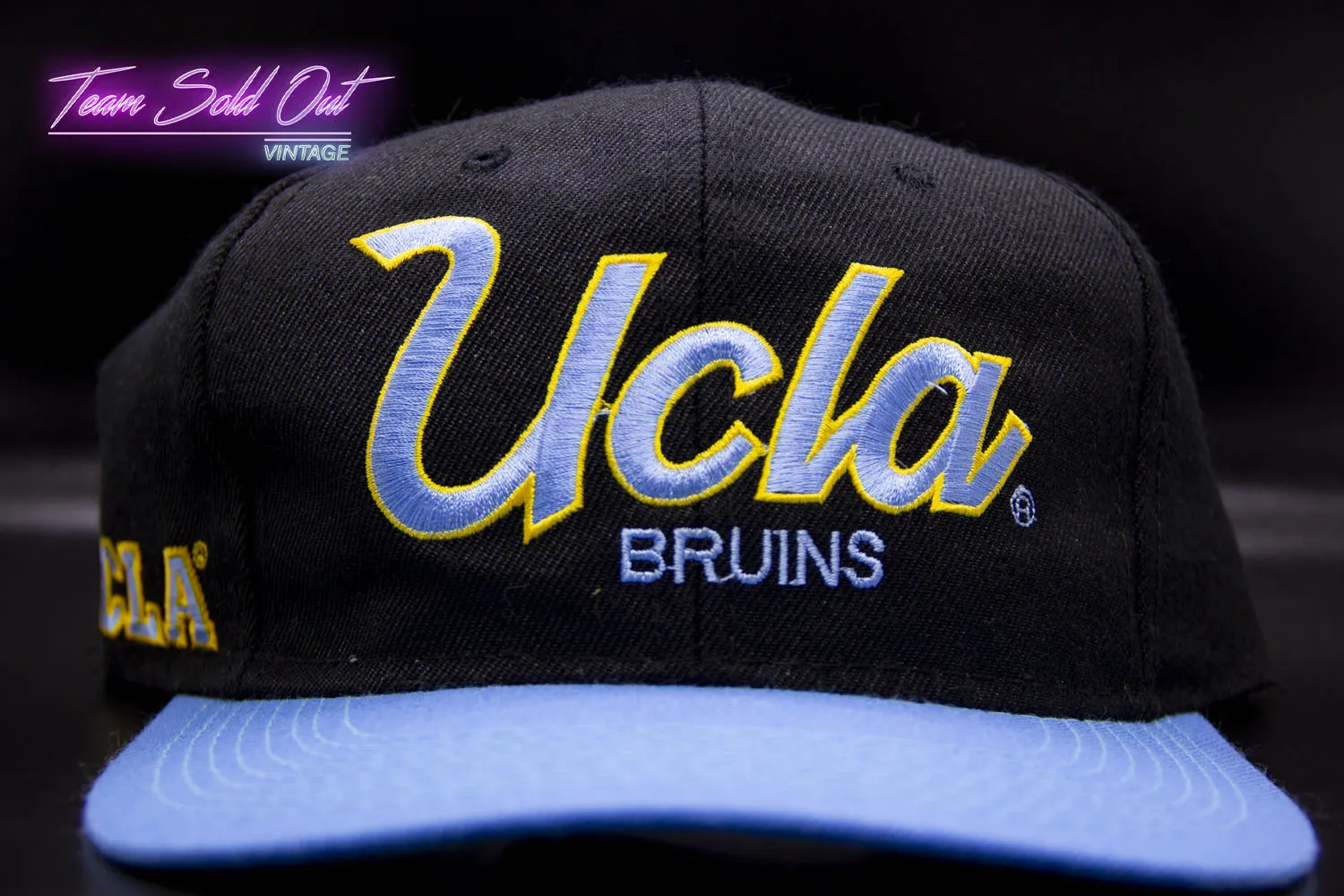 Vintage Sports Specialties UCLA Bruins Black Dome Double Script Snapback Hat NCAA