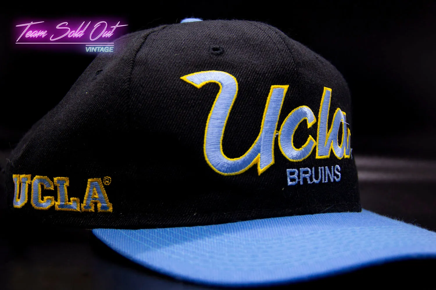 Vintage Sports Specialties UCLA Bruins Black Dome Double Script Snapback Hat NCAA