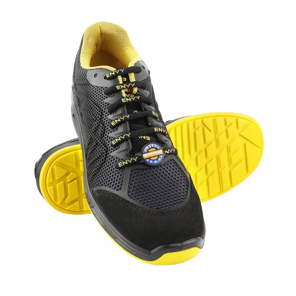 Warrior Black & Yellow Genuine Leather Fiber Glass Toe Safety Shoes for Men CYGNUS By Liberty