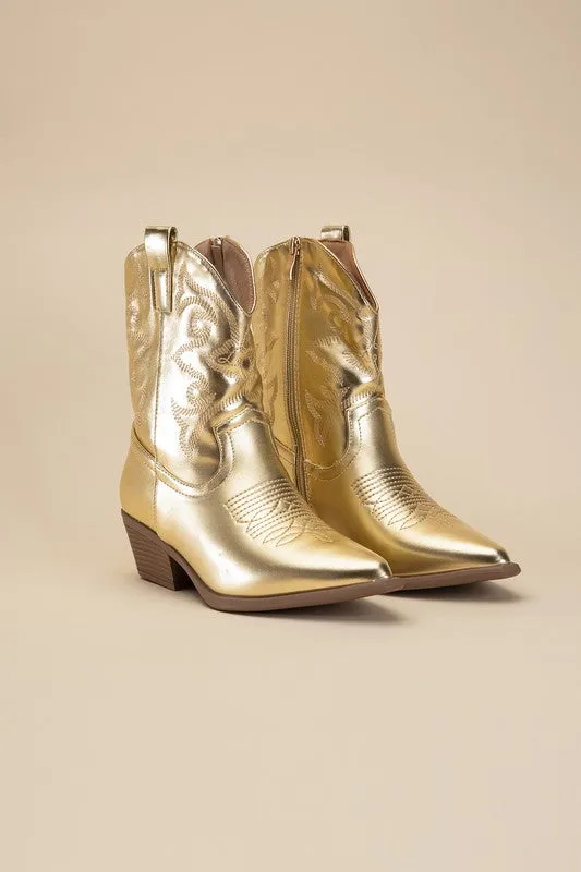 Western Booties - Ivory, Silver, Gold