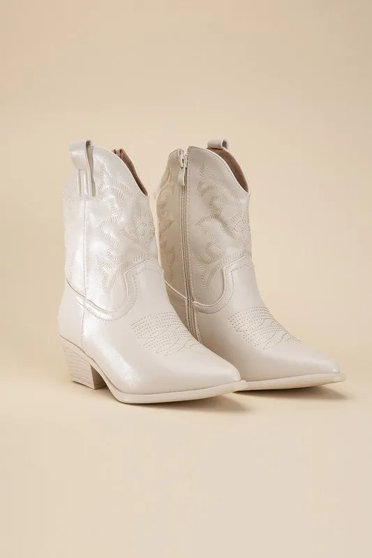 Western Booties - Ivory, Silver, Gold