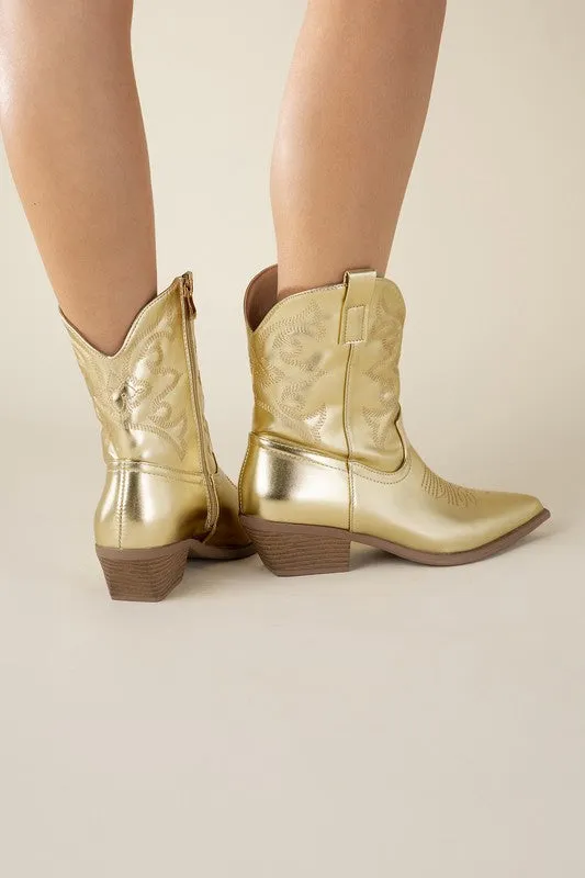 Western Booties - Ivory, Silver, Gold