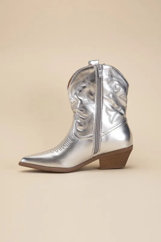 Western Booties - Ivory, Silver, Gold