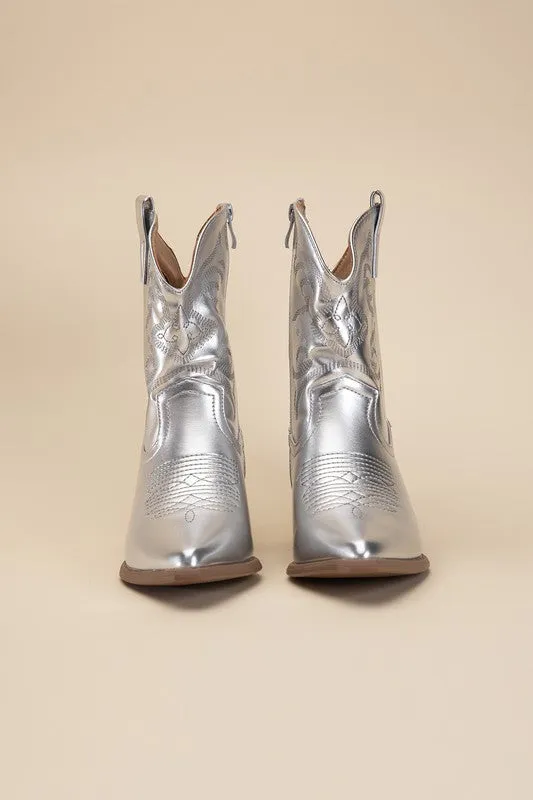 Western Booties - Ivory, Silver, Gold