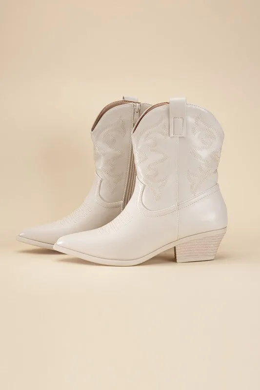 Western Booties - Ivory, Silver, Gold