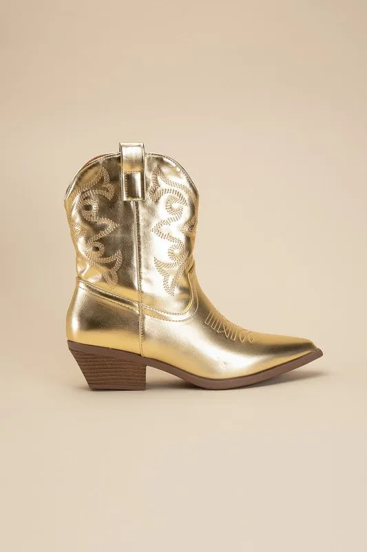 Western Booties - Ivory, Silver, Gold