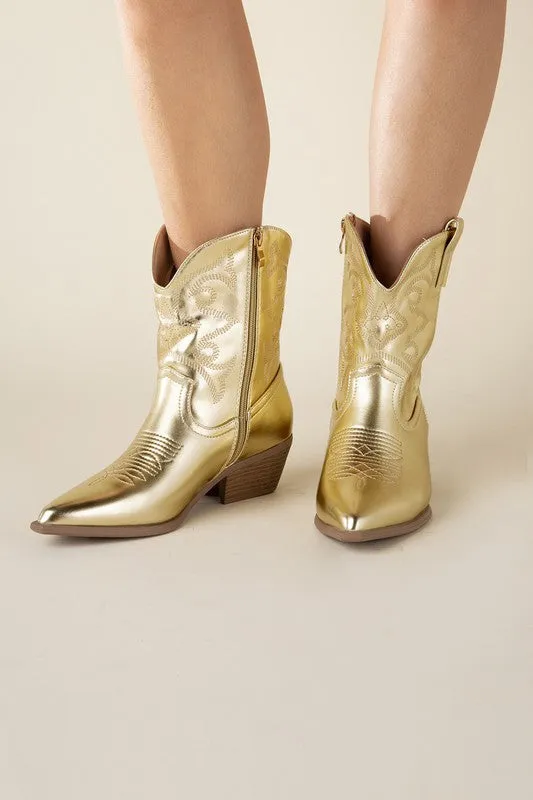 Western Booties - Ivory, Silver, Gold