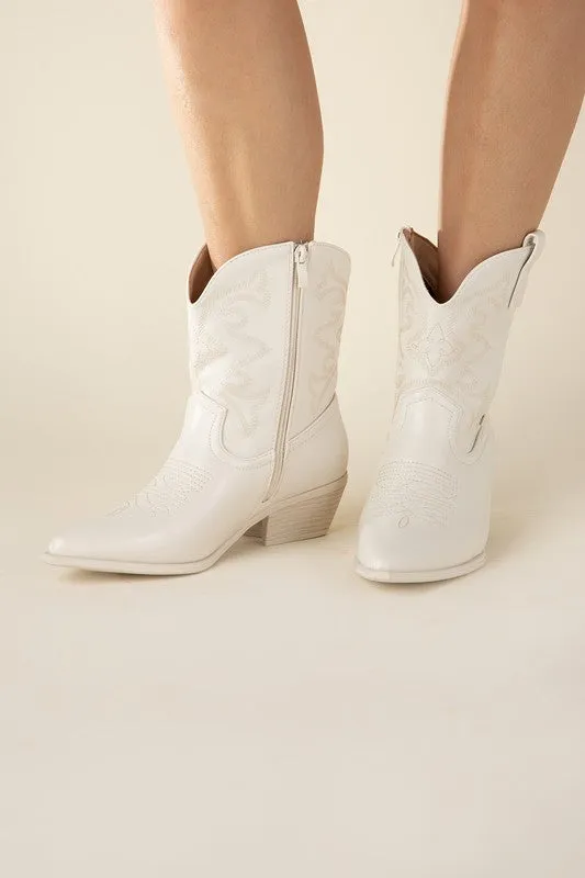 Western Booties - Ivory, Silver, Gold