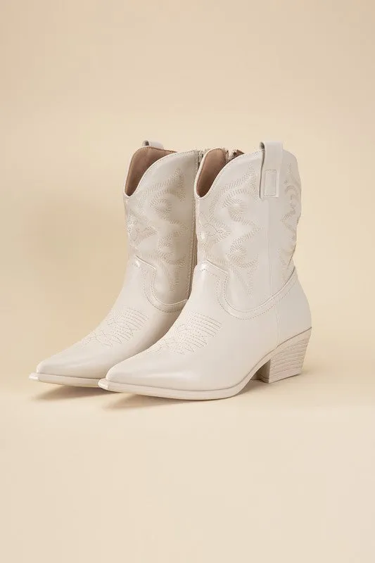 Western Booties - Ivory, Silver, Gold