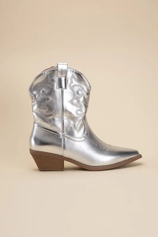 Western Booties - Ivory, Silver, Gold