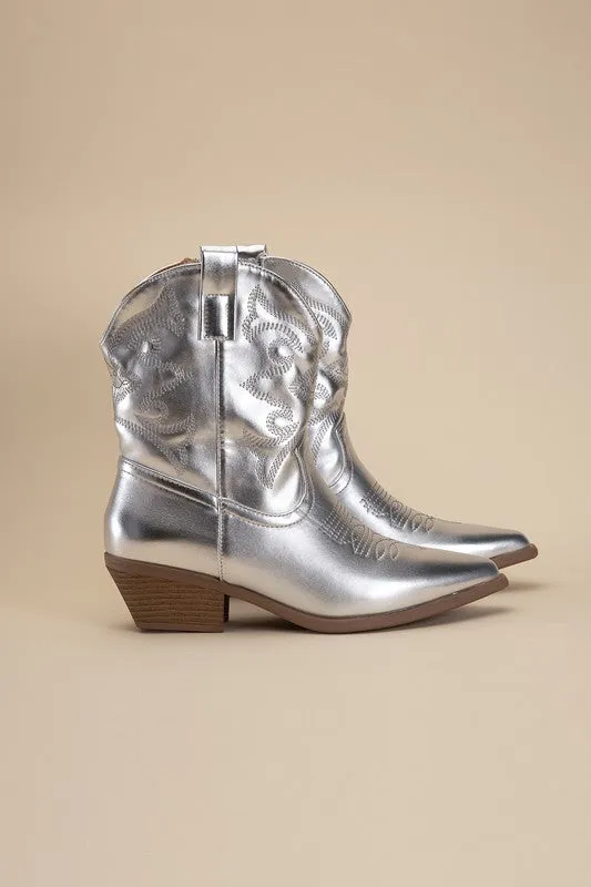 Western Booties - Ivory, Silver, Gold