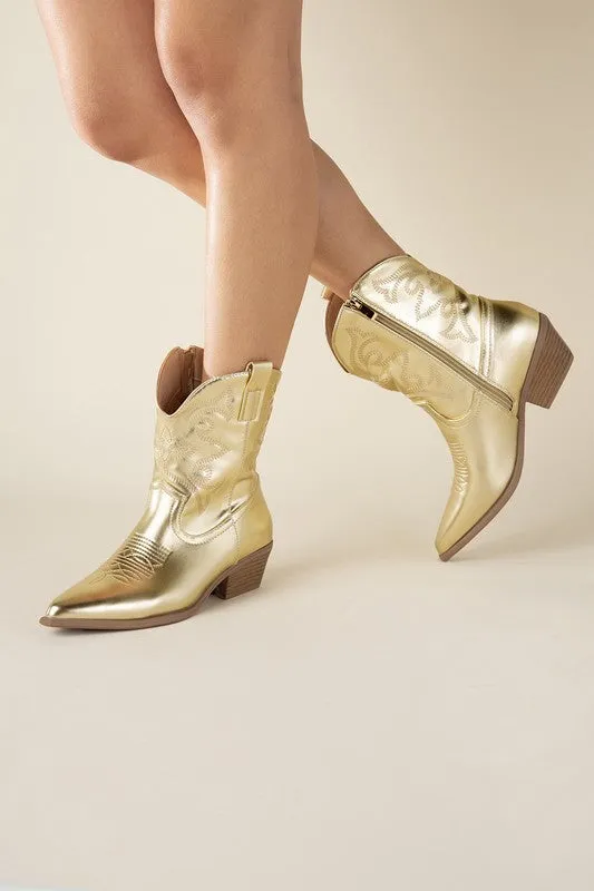 Western Booties - Ivory, Silver, Gold