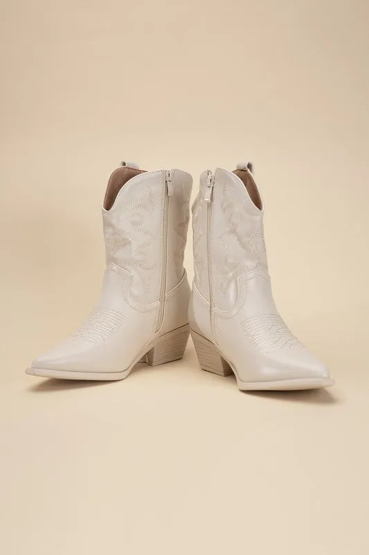 Western Booties - Ivory, Silver, Gold