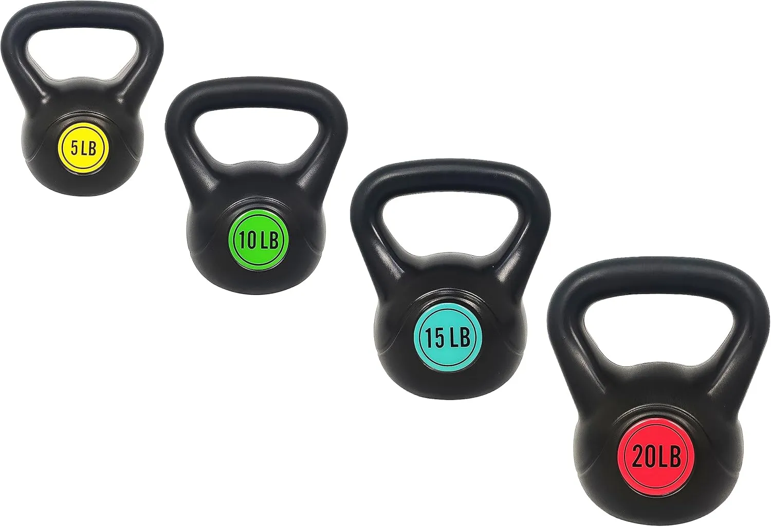 Wide Grip 3-Piece Kettlebell Exercise Fitness Weight Set, Include 5 Lbs, 10 Lbs, 15 Lbs and 20 Lbs, Set of 3 or Set of 4