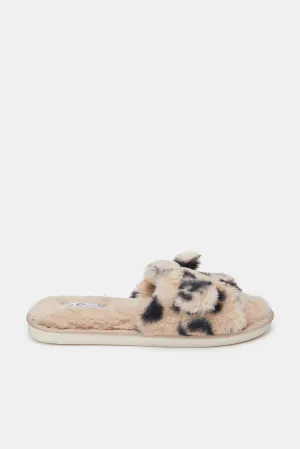 Women Beige Animal Print Slipper