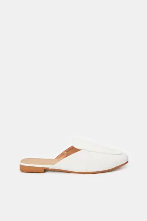 Women White Croc Mule