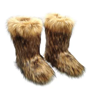 Women winter warm faux fur mid calf slip on snow boots