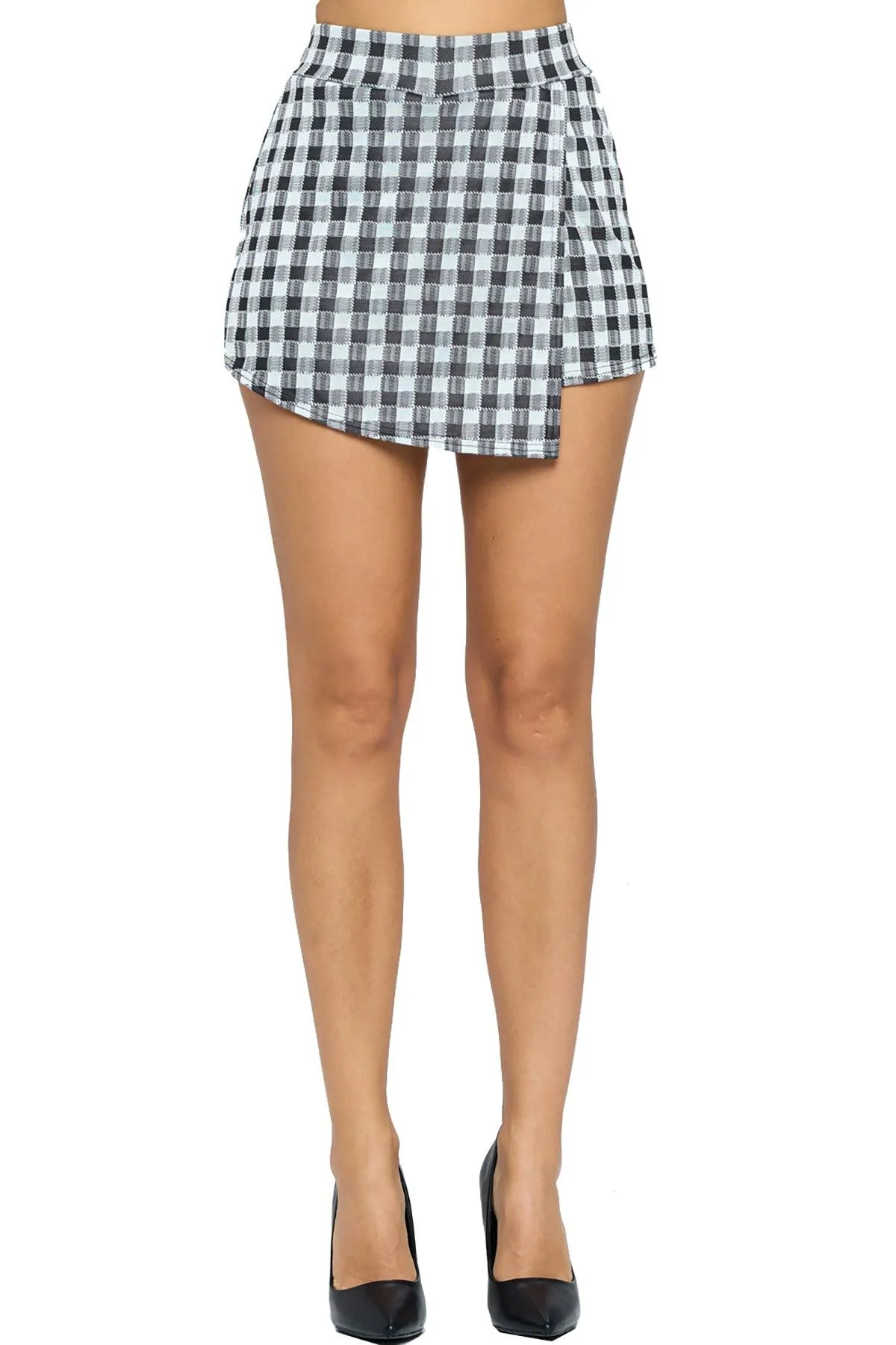 Women's Plaid Elastic Wrap Lightweight Skorts Casual Workout Short