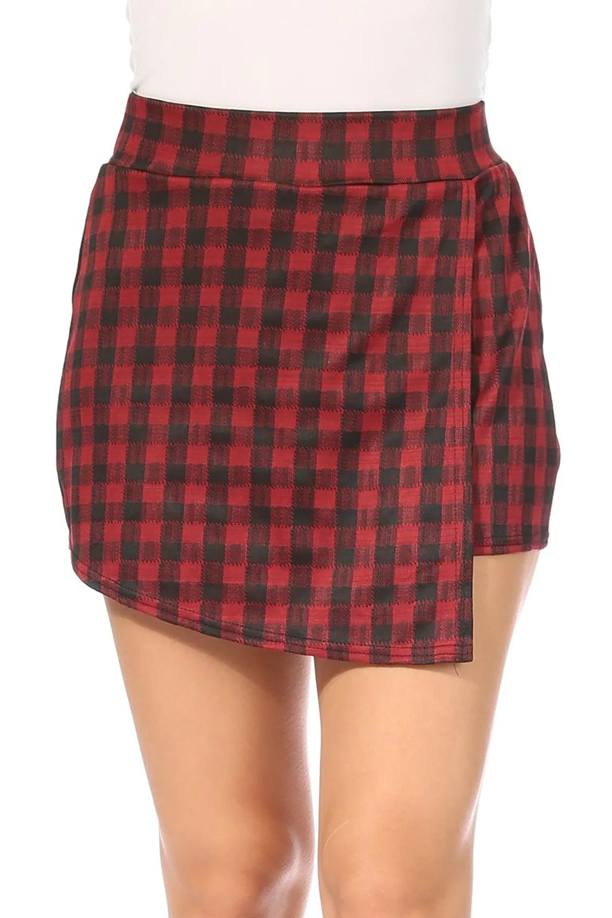 Women's Plaid Elastic Wrap Lightweight Skorts Casual Workout Short