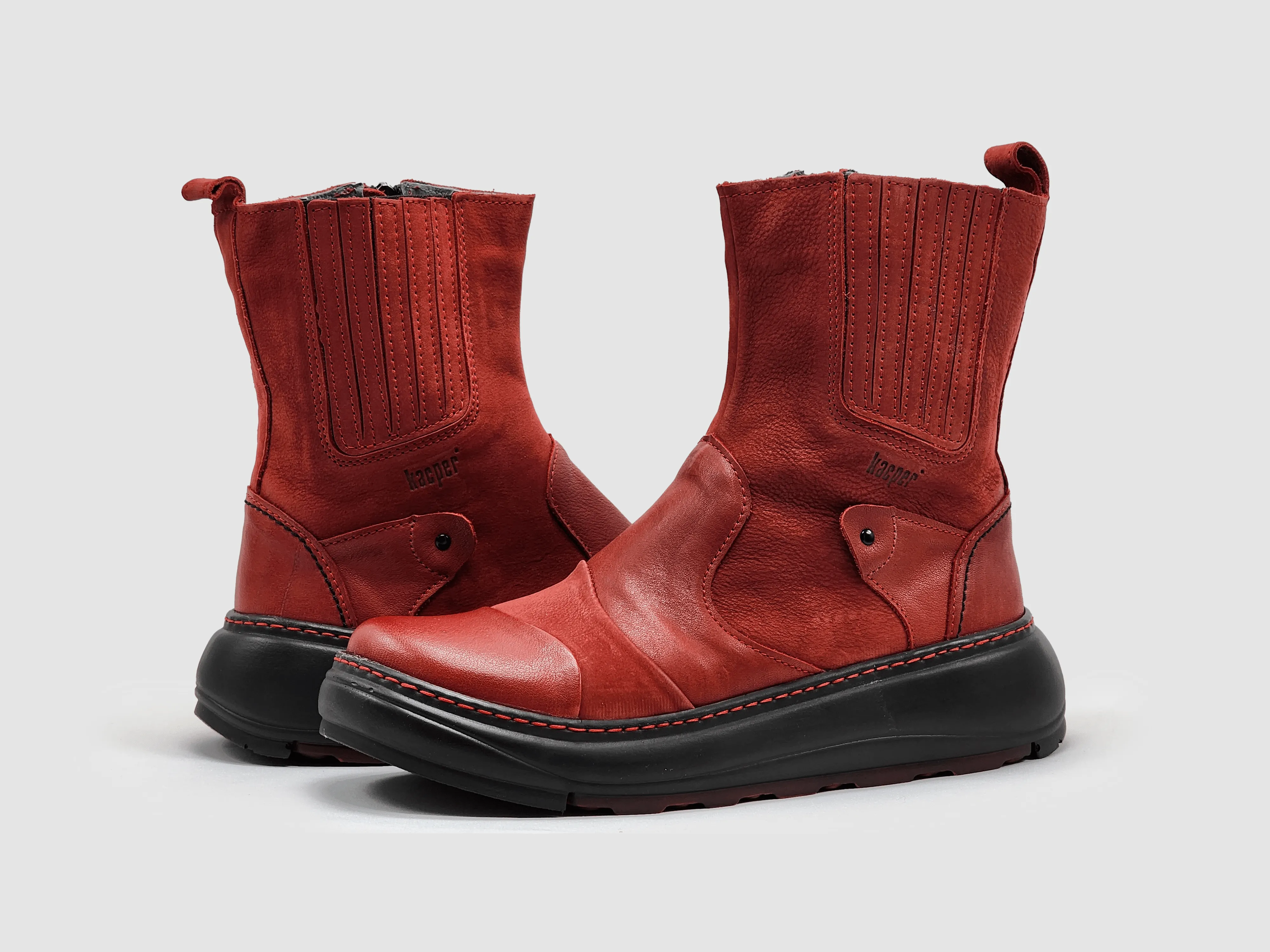 Women's Retro Wool-Lined Zip-Up Leather Boots - Red