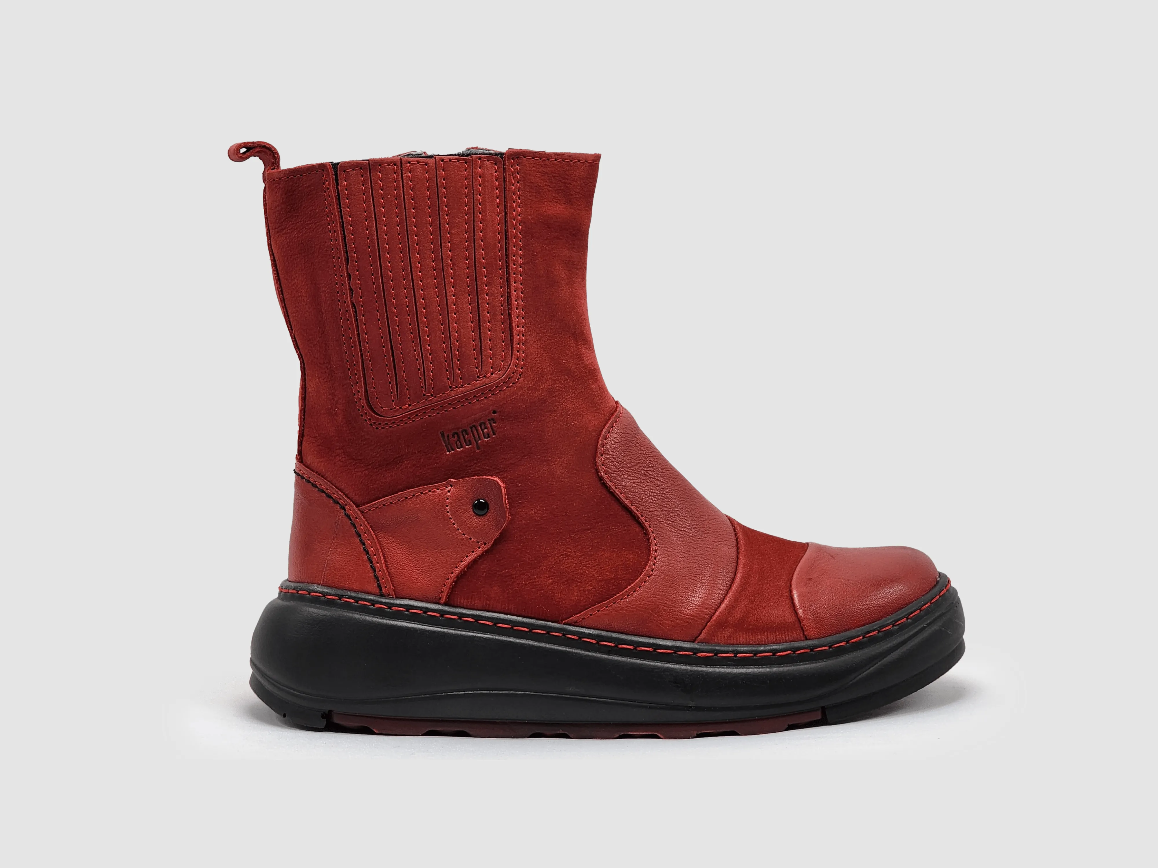 Women's Retro Wool-Lined Zip-Up Leather Boots - Red