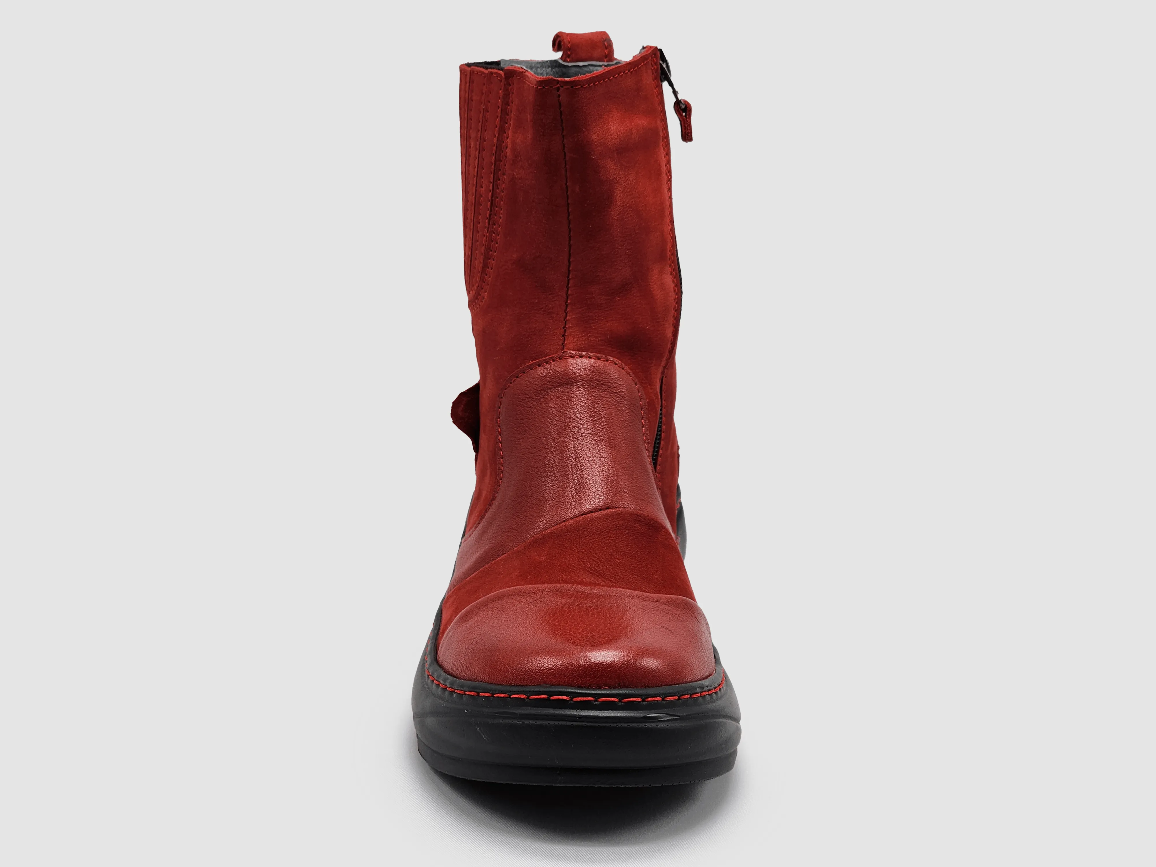 Women's Retro Wool-Lined Zip-Up Leather Boots - Red