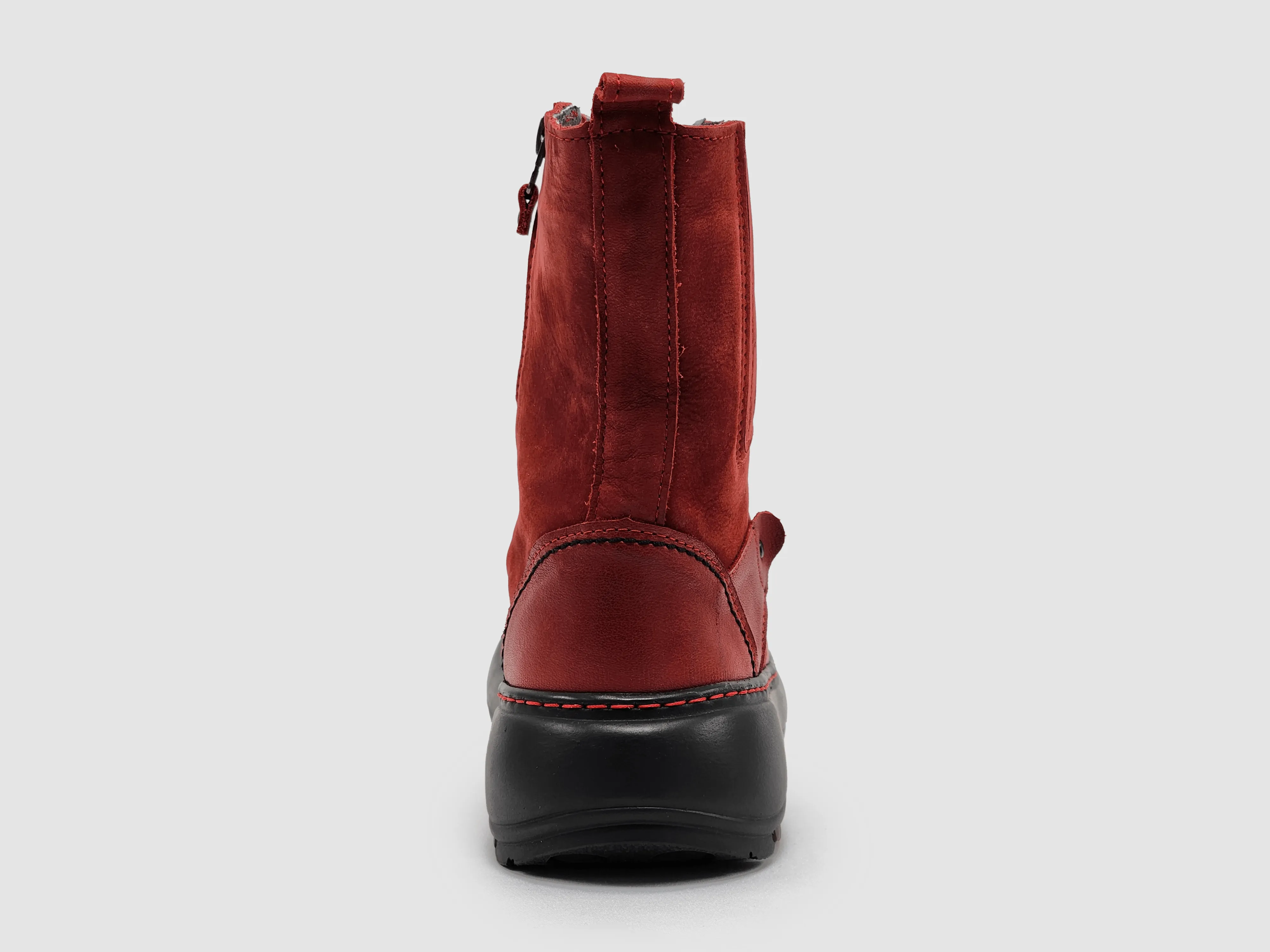 Women's Retro Wool-Lined Zip-Up Leather Boots - Red